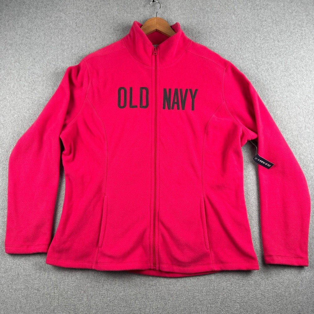 Old Navy Jacket Womens XXL Fleece Pink Logo Full Zip Mock Neck 938545-01-1